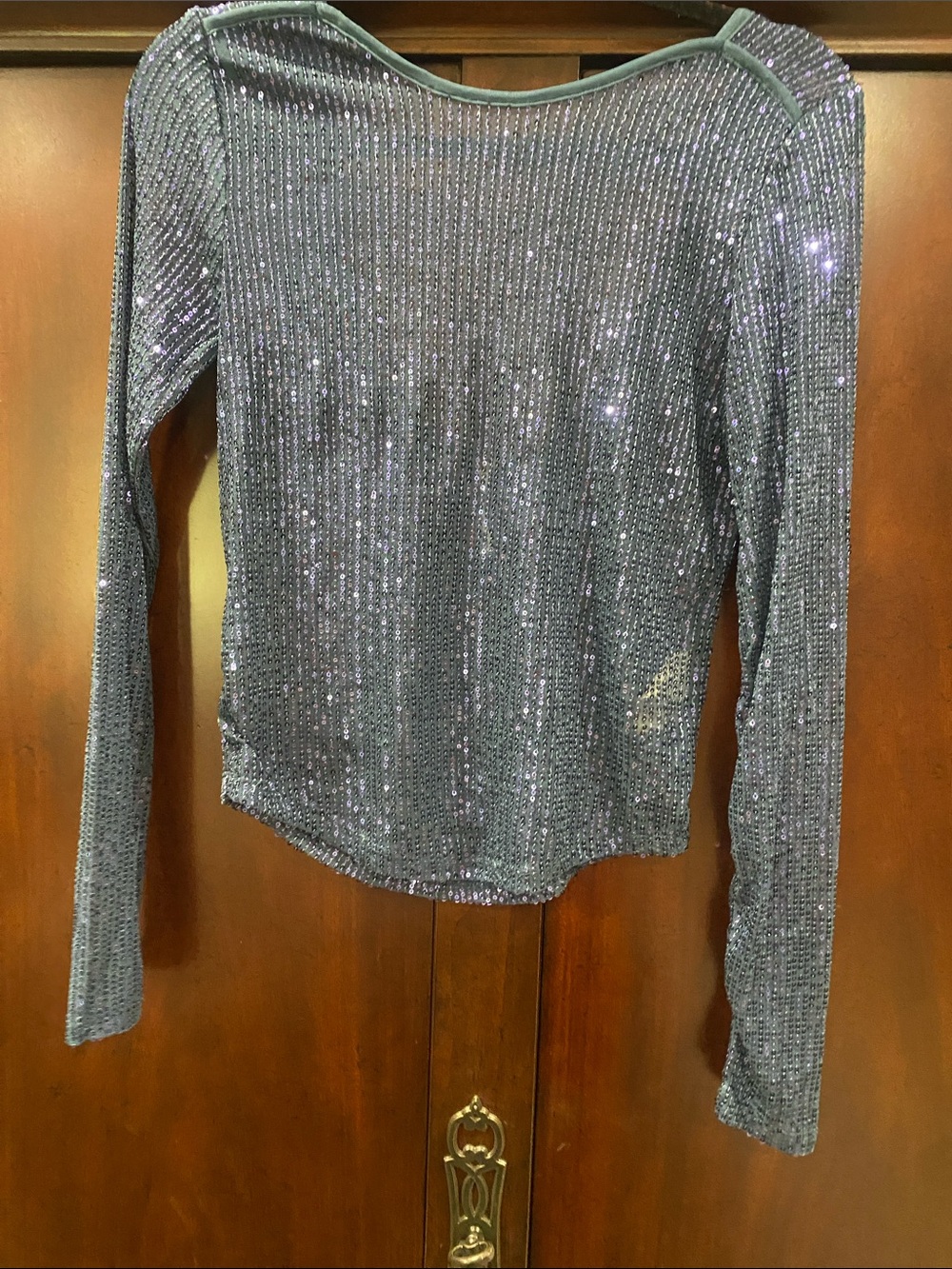 Free People Silver Sequin Long Sleeve Boatneck Top